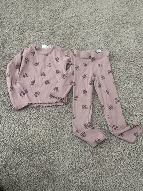 Girls' Pink Floral Ribbed Matching Set